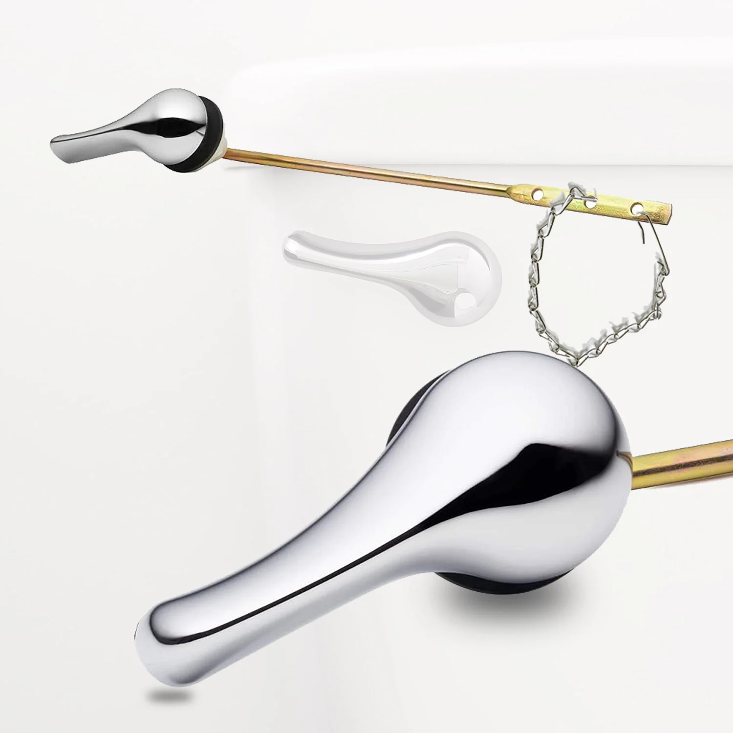 Description Picture 2 of itemToilet Tank Flush Lever Replacement Universal Front Mount Handle Toilet Tank Trip Lever with Stainless Steel Flapper Chain Metal