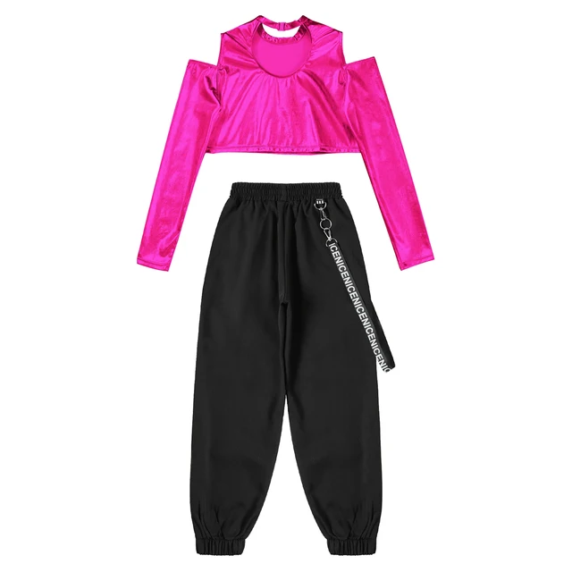 Children'S Hip-Hop Dance Clothes Girls Cropped Zebra Pattern Long-Sleeved  Loose Pants Suit Jazz Dance Stage Costumes DN10325