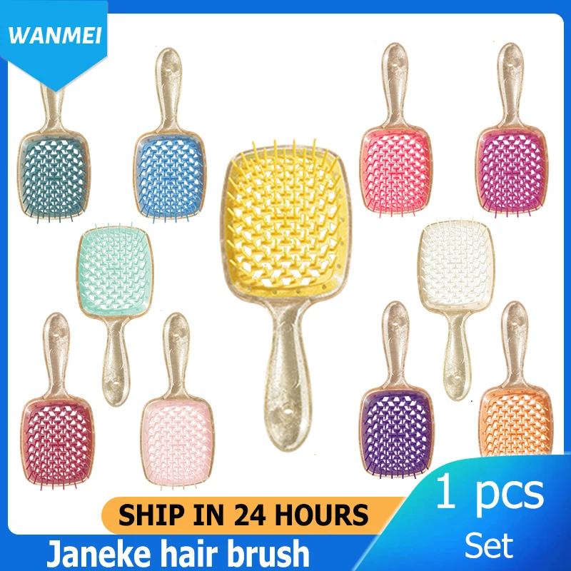 Best of Janeke Hair Brush Gold Transparent Plastic Hollow Comb Hair Massage Scalp Brush Lice Combs Janeke Professional Barber Comb Reviews & Tips