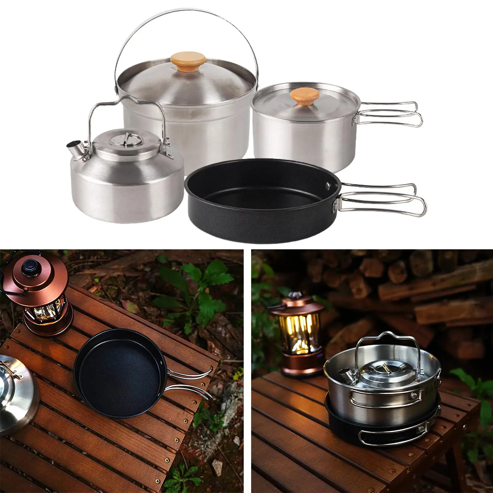 Fry Pan Kettle Stockpot Camping Cookware Set for Backpacking Picnic BBQ