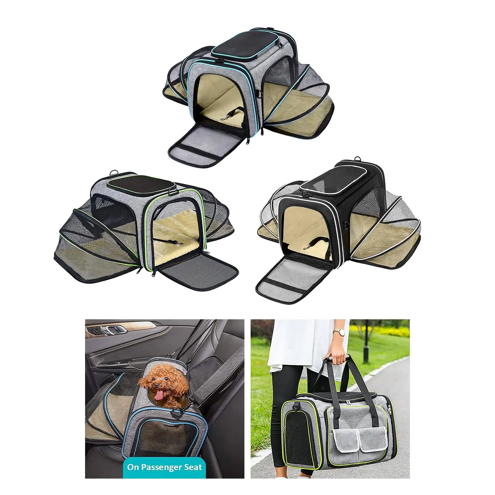 Pet Carrier Expandable Dog Cat Soft Sided Travel Transport Bag with Pockets