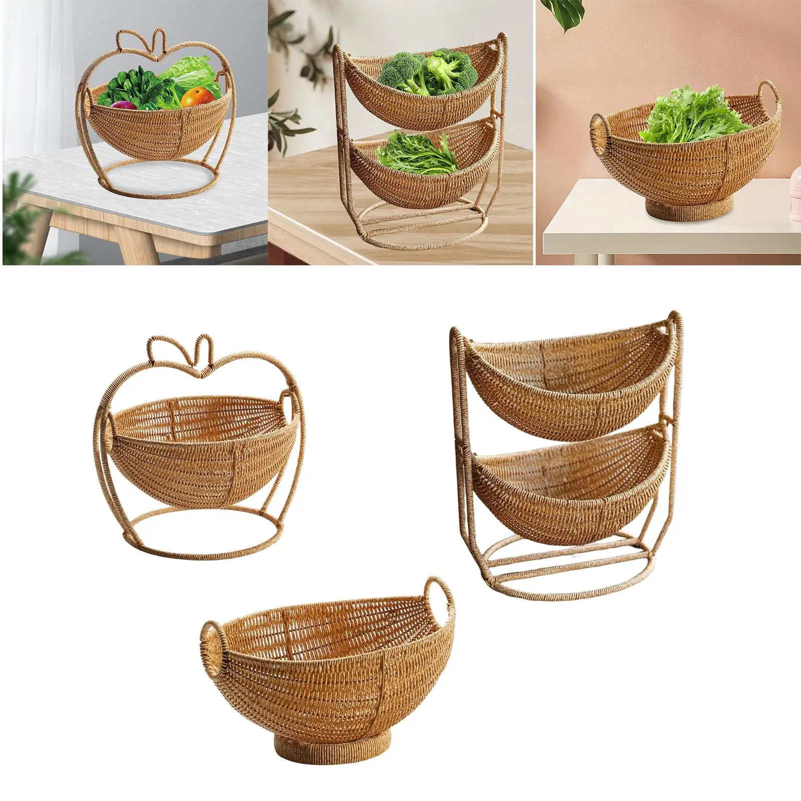 Woven Fruit Basket Rattan Breakfast Basket Decor for Kitchen home kitchen Parties