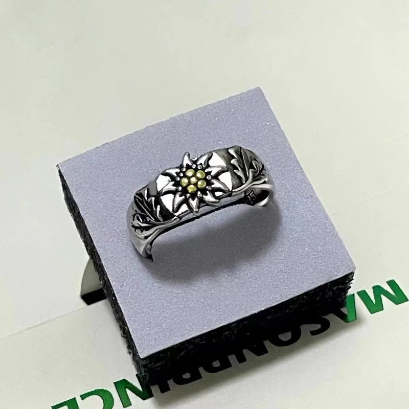 925 silver Original Art Style Flower Exquisite Edelweiss Rings for Women Fashion Light Luxury Suitable for Daily Wearing Jewelry