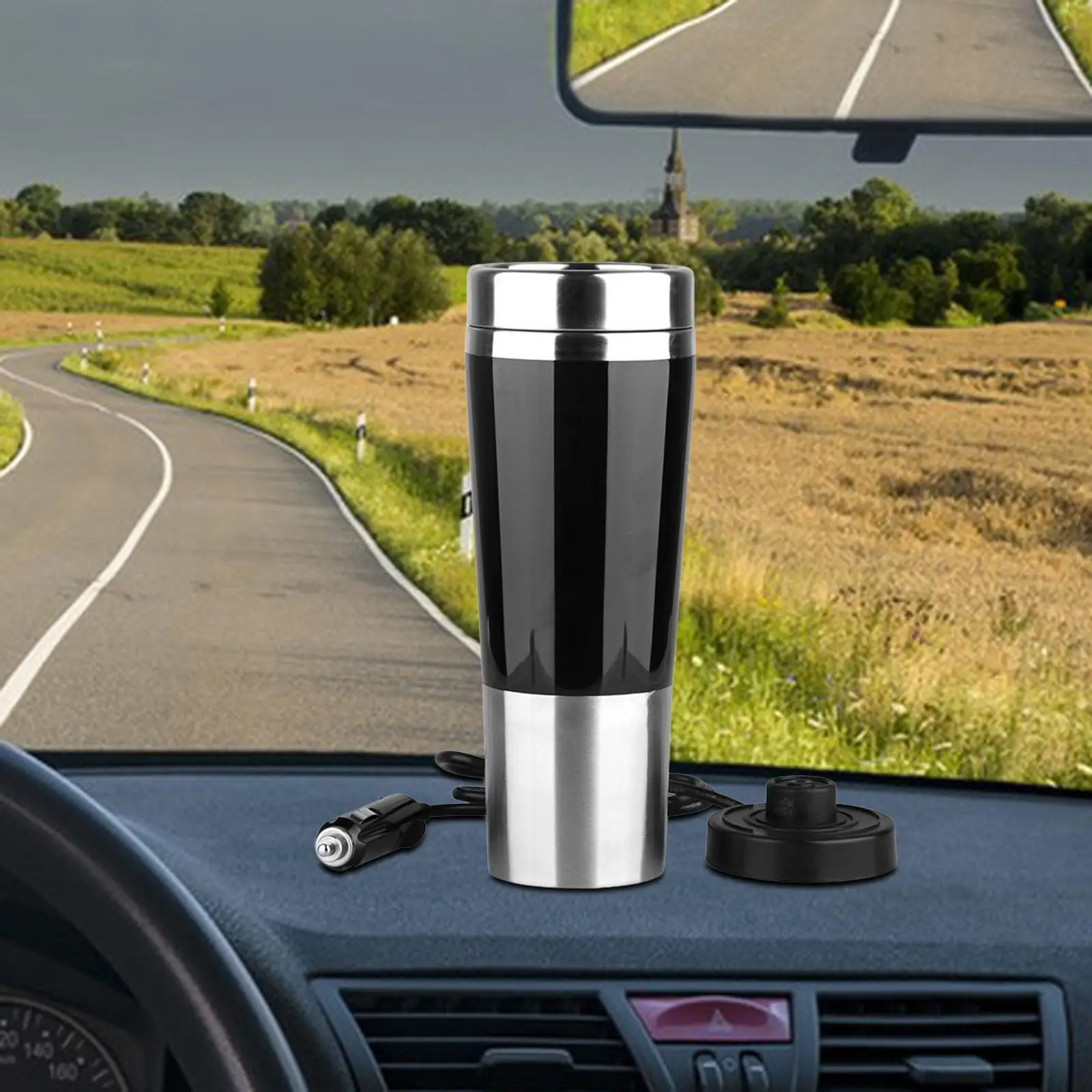 Portable 12V Car Kettle Boiler Warmer Heating Stainless Steel Hot Water Kettle Mug Heater Cup for Tea Coffee Outdoor Travel