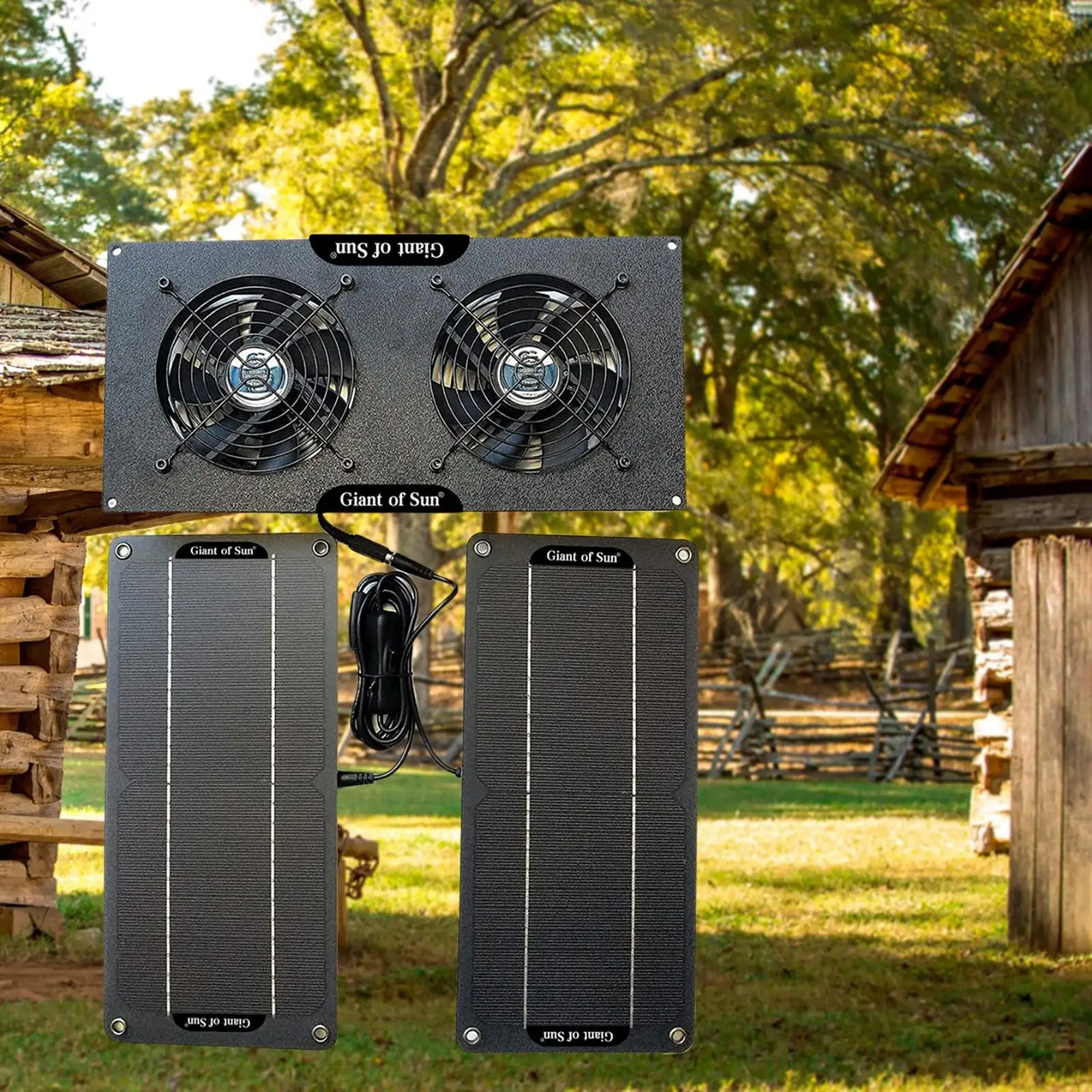 100W Solar Powered Dual Fan Kit for Small Chicken Coops, Greenhouses, Doghouses, Sheds, and Other Enclosures