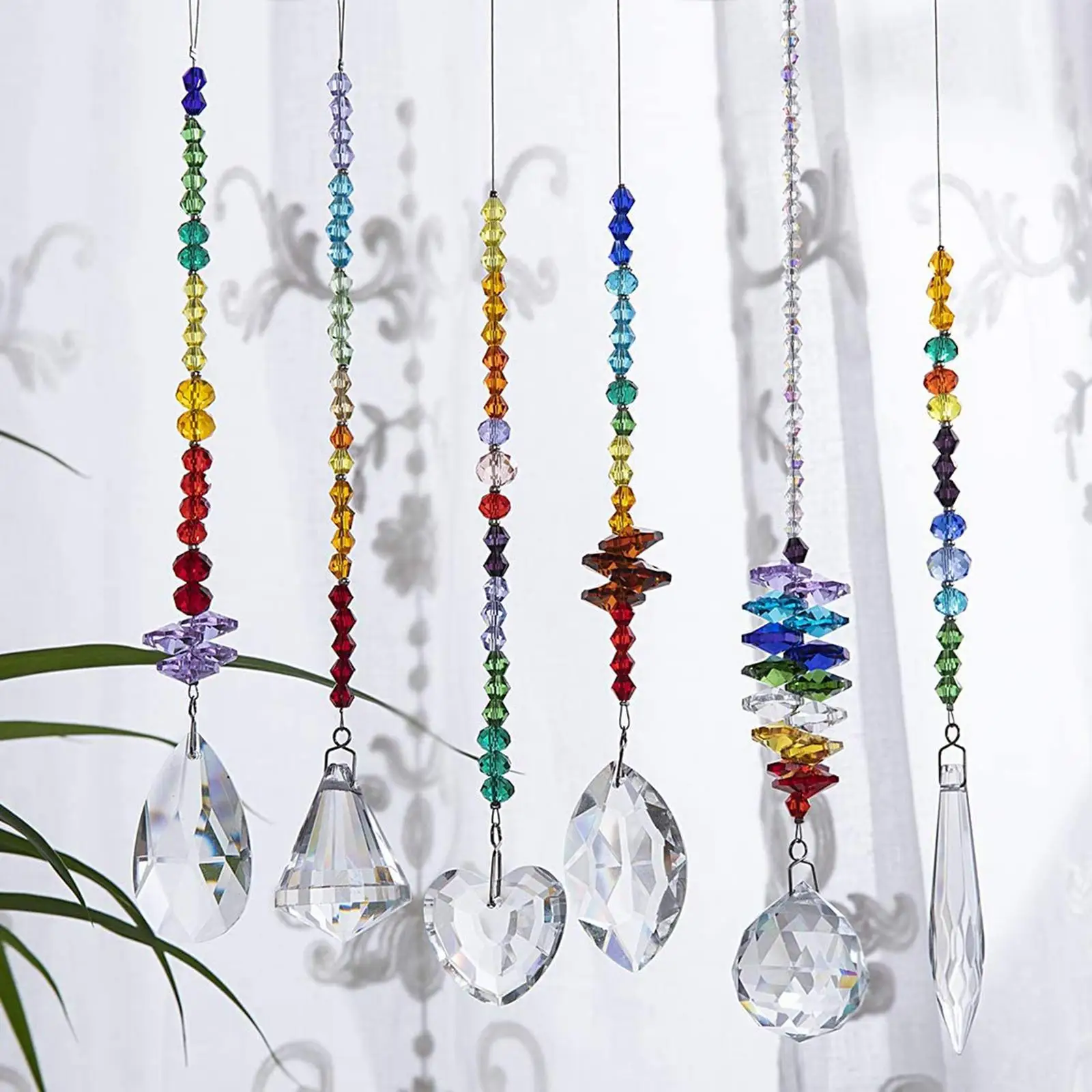 Colorful Crystals Glass Pendants Prisms Hanging Ornament Pendants for home and garden Decoration Length 6.9-7.3inch/18-