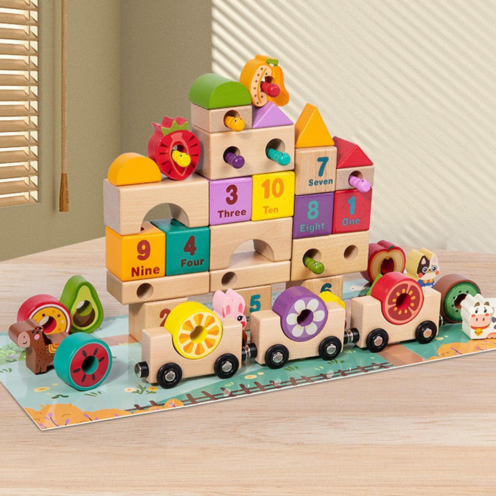 Wooden Building Blocks Set Montessori Toys for New Year Birthday Gifts