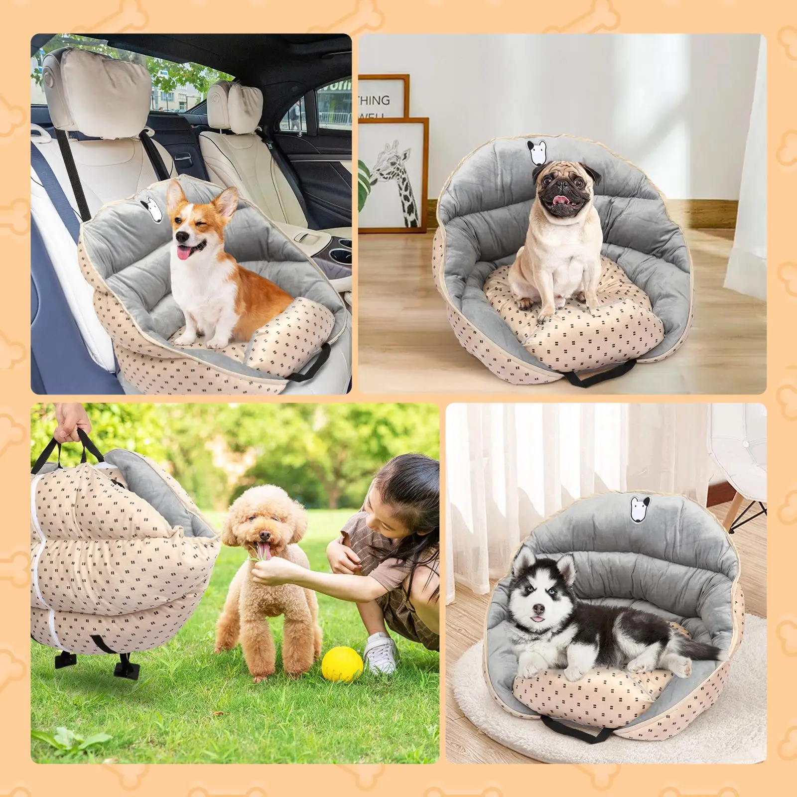 Puppy Car Seat Durable Handled Protector Travel Car Carrier Soft Booster Seat for Kitty Kitten Small Dogs Pet Supplies