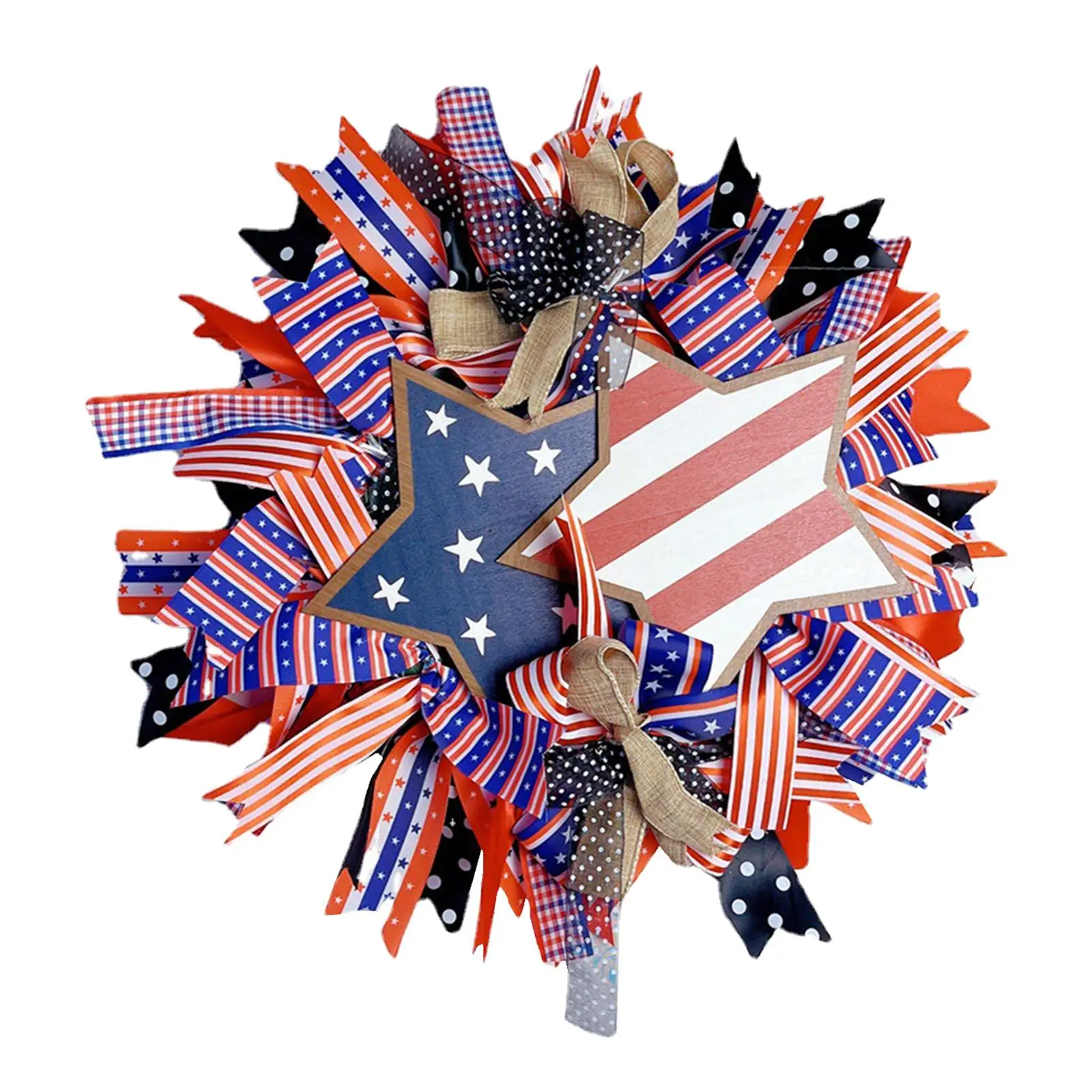 Independence Day Wreath Decorative Hanging Fourth of July Door Wreath Patriotic Wreath for Indoor Outdoor Wall Office Decoration
