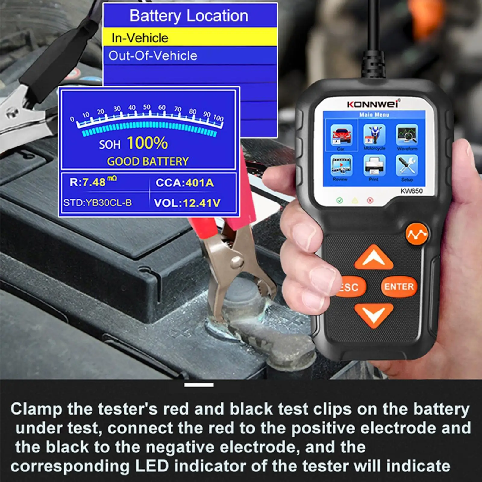 Black  12V 6V 100-2000 CCA Car Battery Load Tester for Boat Motorcycle SUVs