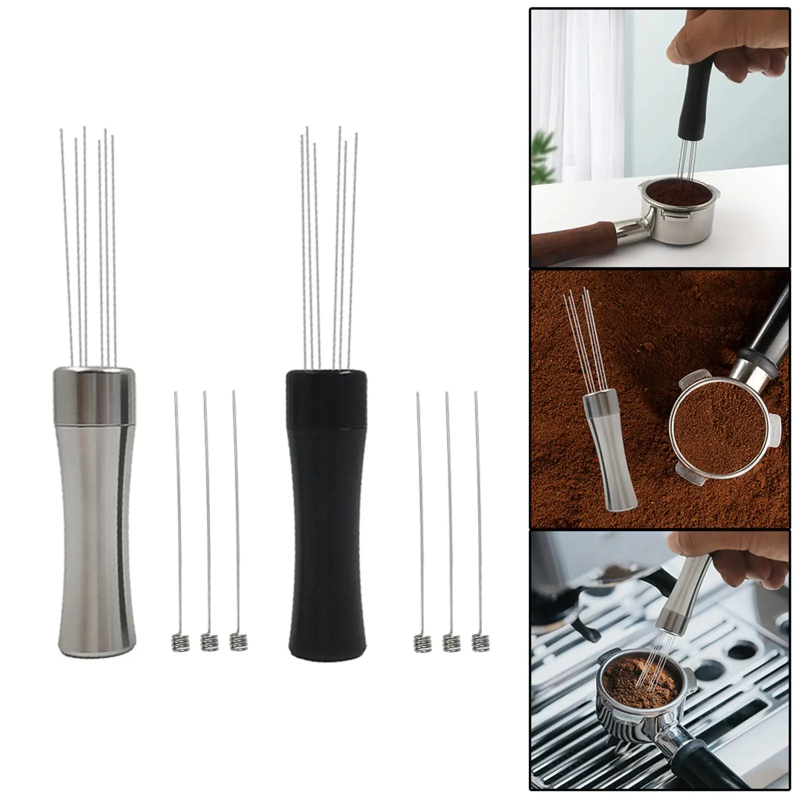 Professional Coffee Stirrer Leveler Tool Hand Tamper Hand Distribution Tool with 3 Needles for Cafe