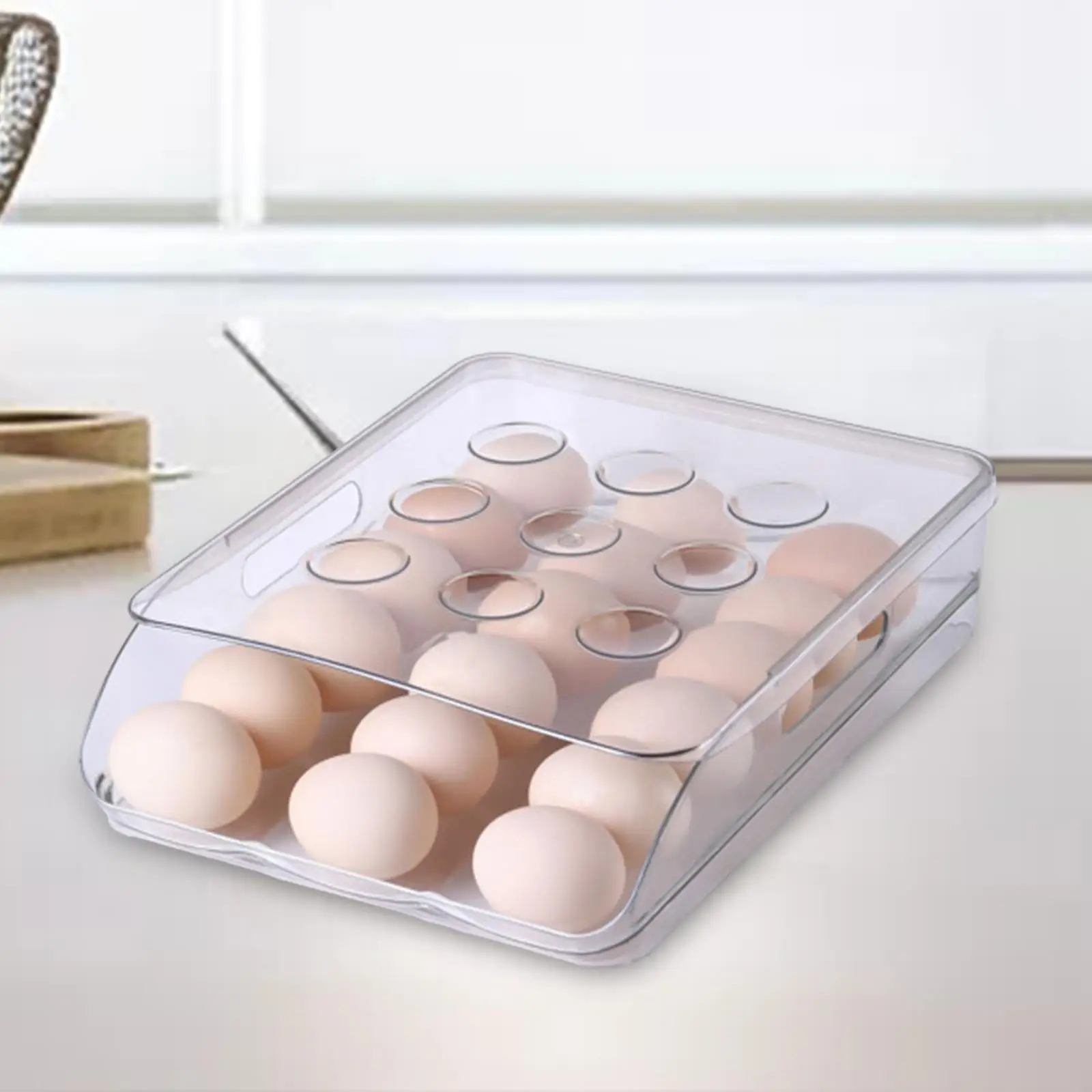 egg Storage Box with Lid Egg Container Fridge Organizer Slide Design Egg Holder Automatic Rolling for Household Kitchen