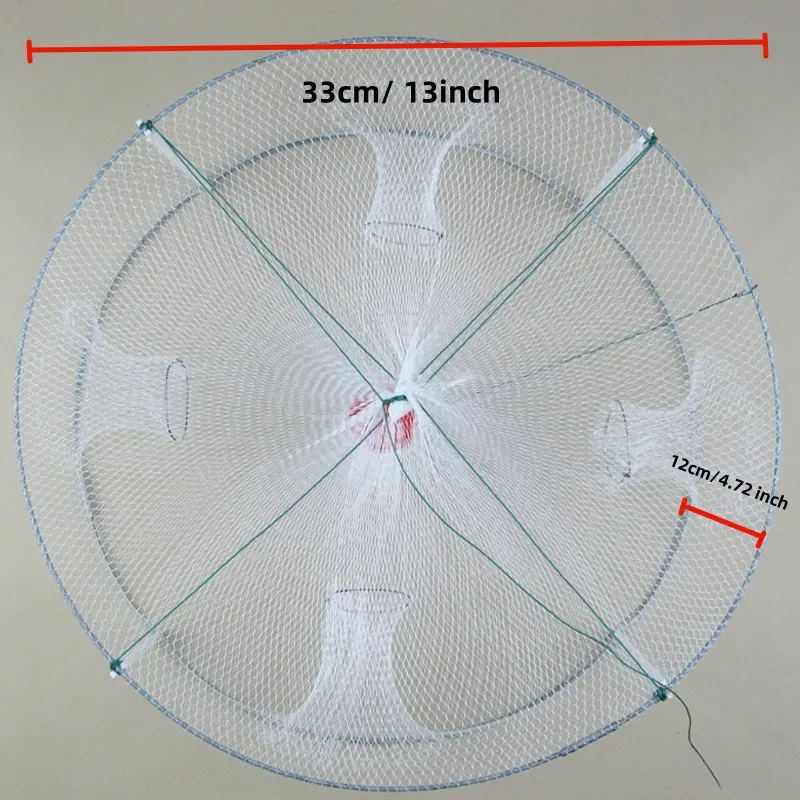 1pcs Foldable Fishing Shrimp Fish Crab Bait Net Trap 4 Holes Crayfish Lobster Fishnet Cast Dip Cage 33*12cm