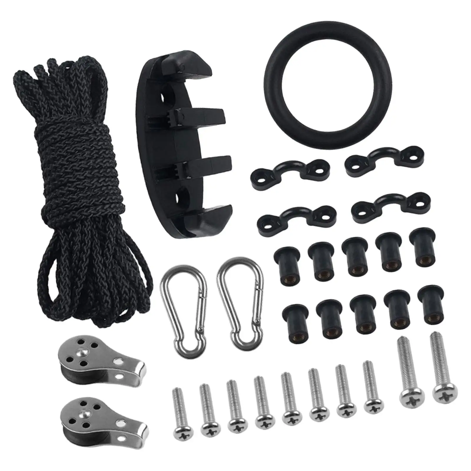 31 Pieces Marine Kayak Canoe Anchor Trolley Kit Boat Accessories Rigging Ring Pulley Rigging O Ring Mounting Hardware 30ft Rope