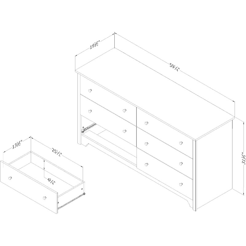 Description Picture 4 of itemSouth Shore-Vito Collection Double Dresser, 6-Drawer Double Dresser, Black with Matte Nickel Handles, Pure Black dressers