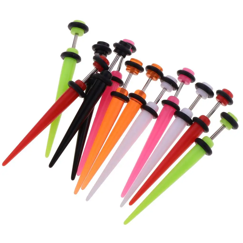 12pcs Assorted Color  Cheater Stretcher Long Taper Plug Steel Pin 