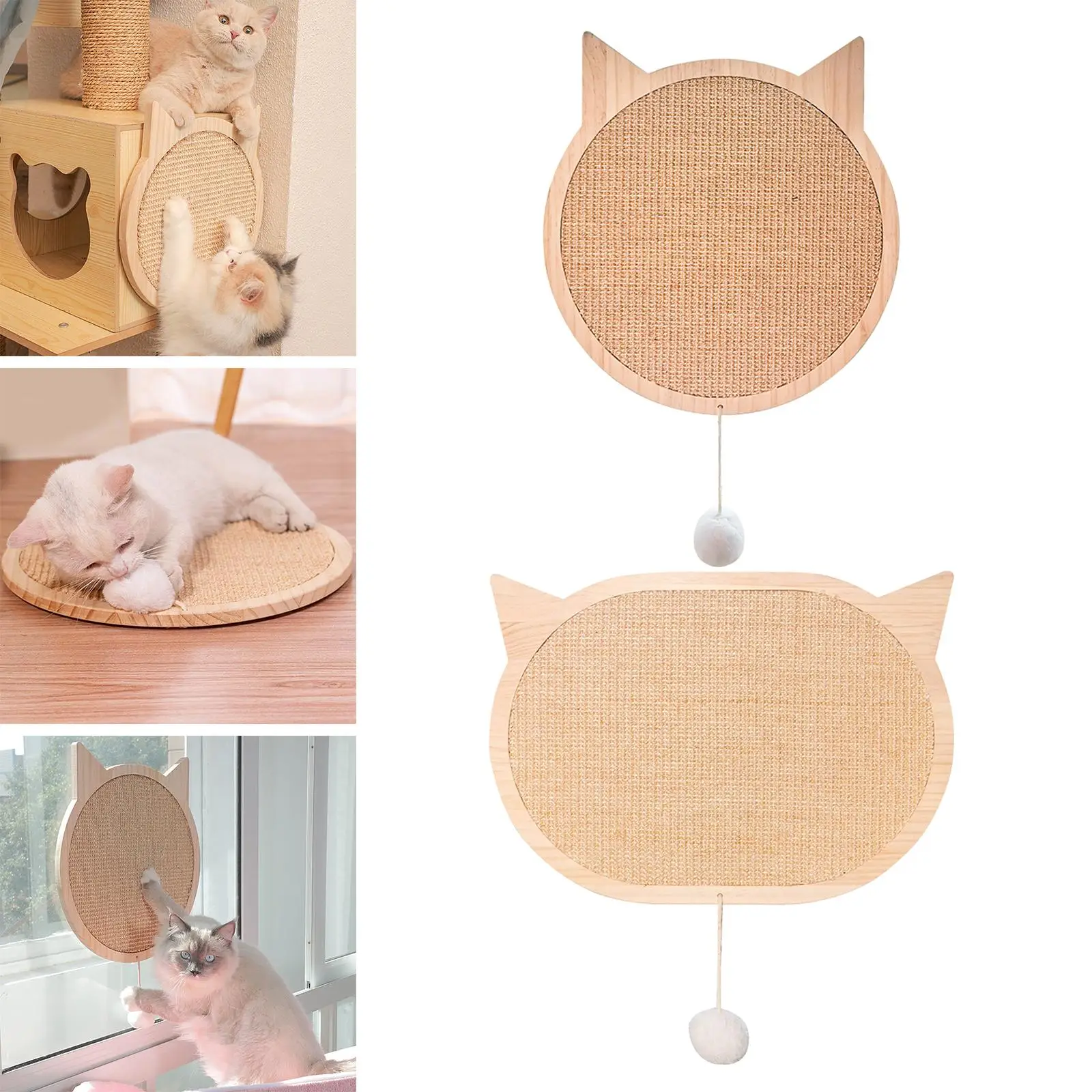 Wood Cat Scratcher Natural Sisal Mat Scratching Board Grind Claws Scratch Pad Rug Scratching Post for Kitty Protect Cat`S Nails