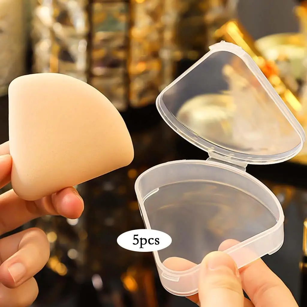 5Pcs Portable Triangle Puff Box Case Anti Pollution Dustproof Powder Puff Container Transparent Carrying Case for Home Use