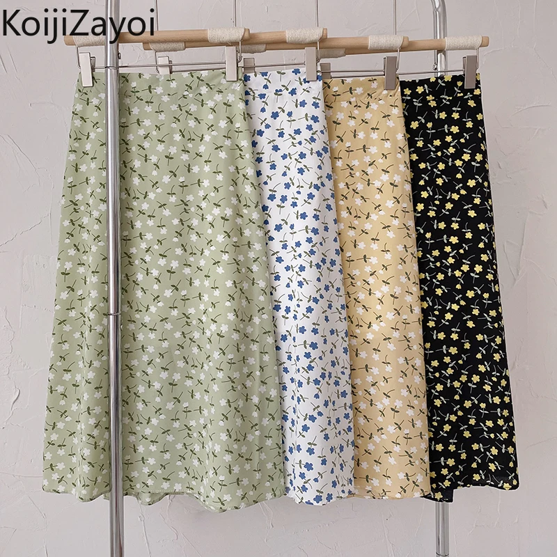 summer skirts Koijizayoi Skirts Women 2022 Spring New Korean Flower Sweet Floral High Waist A-line Midi Skirt High Waist Faldas Slim Bottom tutu skirt