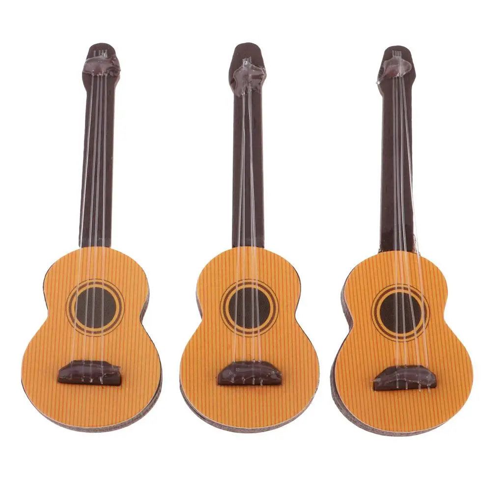 Set of 3pcs Handcrafts Miniature Wood Guitar /12 Dolls House Accessory