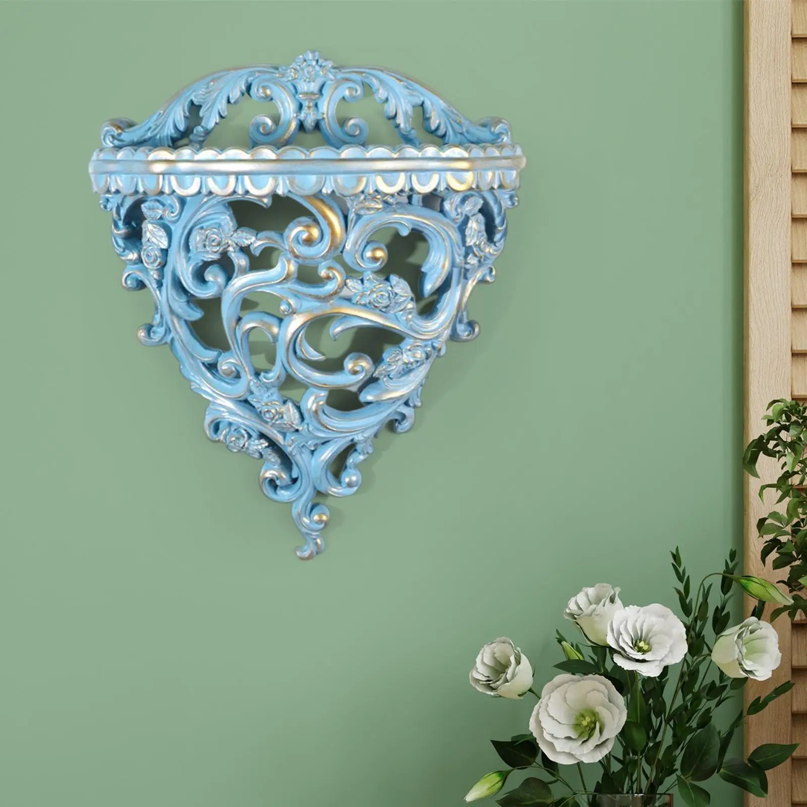 Retro Wall Floating Shelf Wall Organizer Decorative Hollow Flower Carving Wall Antique for Bedroom Living Room Home Office