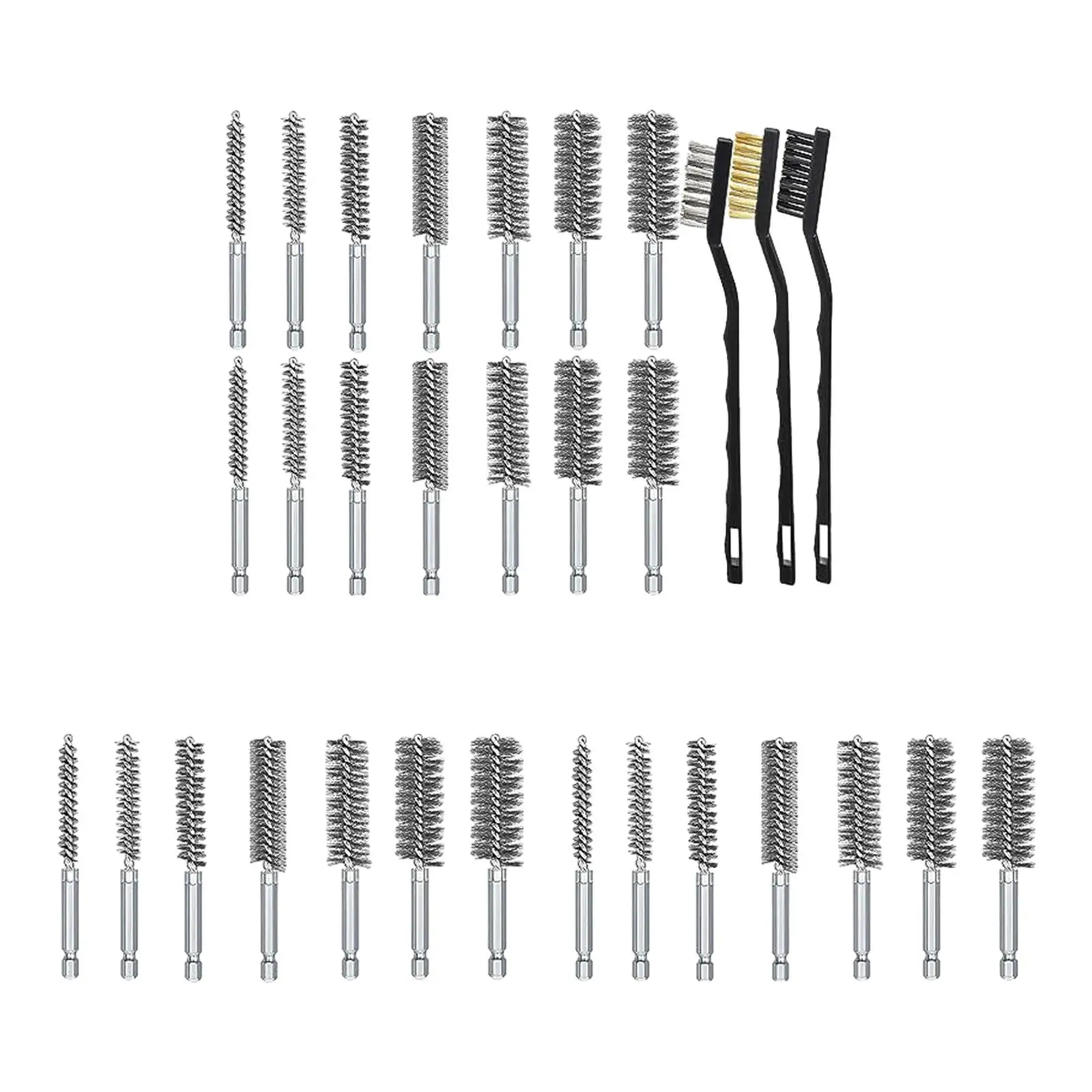 Wire Bore Brush Set Attachments with Handle Sturdy for Power Drill Impact Driver Cleaning Wire Brushes Bore Cleaning Brushes