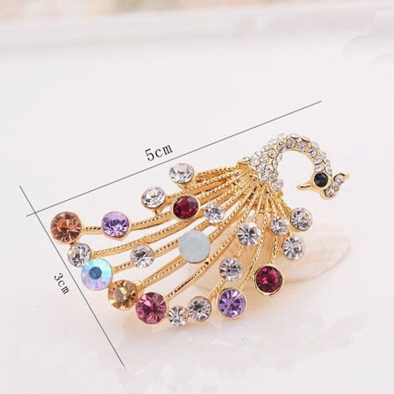 Colorful Shining Peacock Bird Brooch Pin Multicolor Rhinestone Crystal Peafowl Pin Bridal Fashion Jewelry Coat Clothes Decor