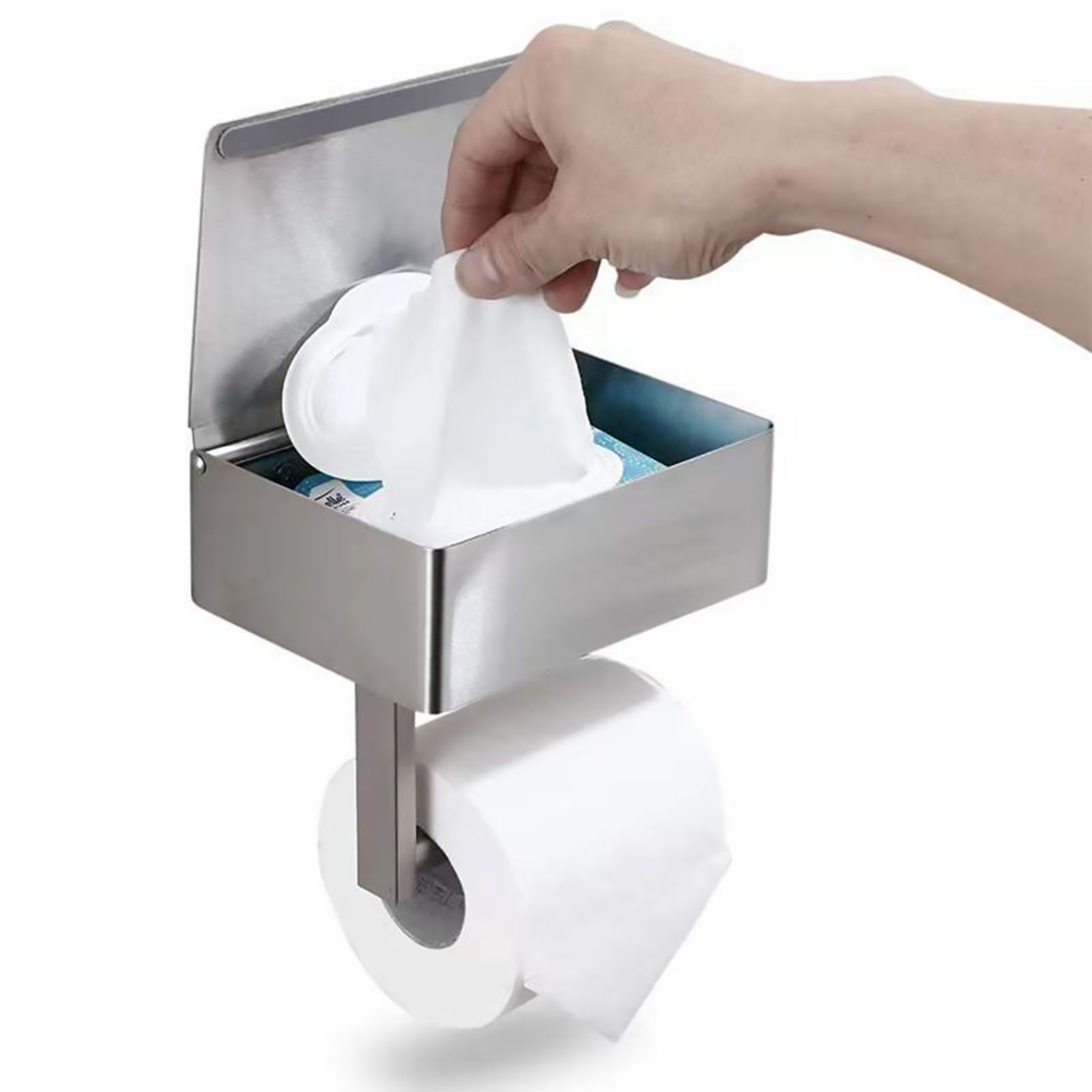 Toilettenpapierhalter zur Wandmontage, wasserdicht, Taschentuchbox aus Edelstahl 304, Spender für Feuchttücher, Taschentuch-Organizer, Serviettenhalter – Detail 3