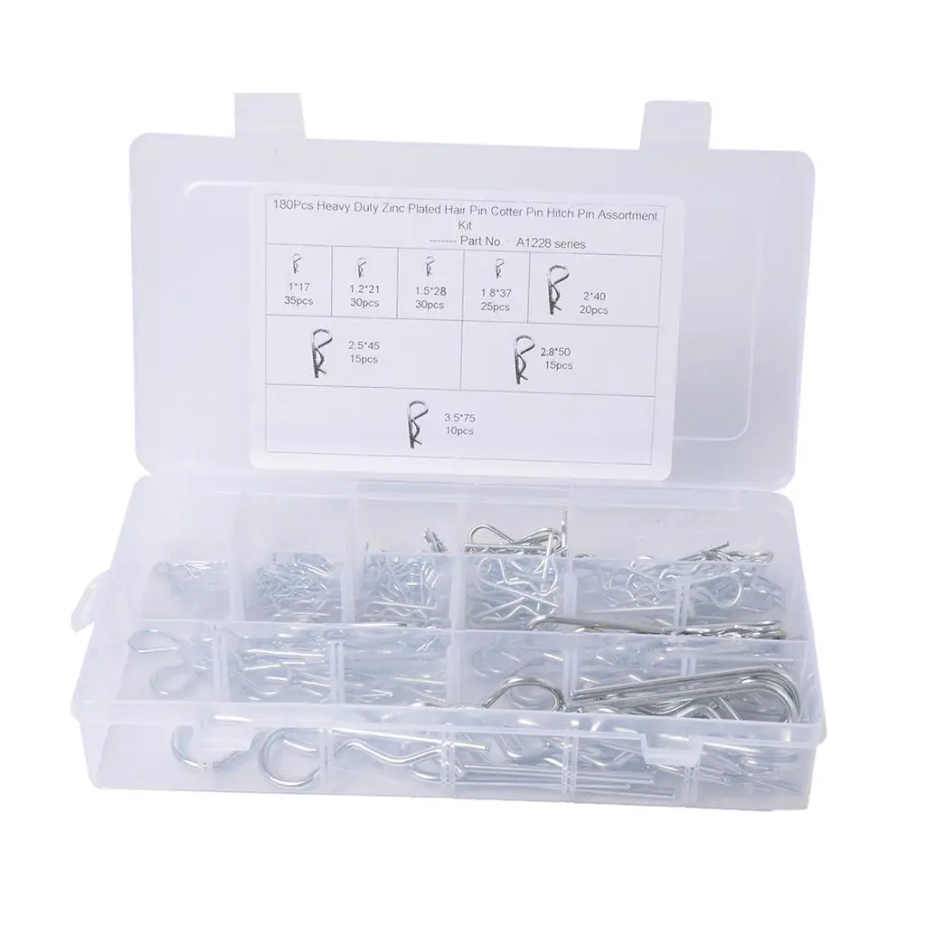 180 Cotter Pin Assortment  Clips Fastener Set with Clear  Case for Tow Tractor Light Truck