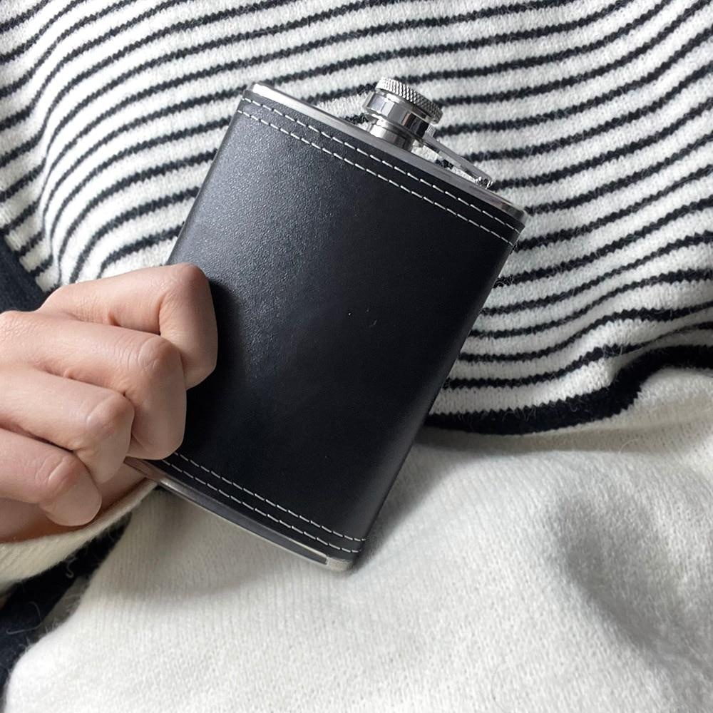 Description Picture 4 of item1Pc 8oz Portable Stainless Steel Hip Flask Flagon Whiskey Wine Pot Leather Cover Bottle Funnel Travel Tour Drinkware Wine Cup