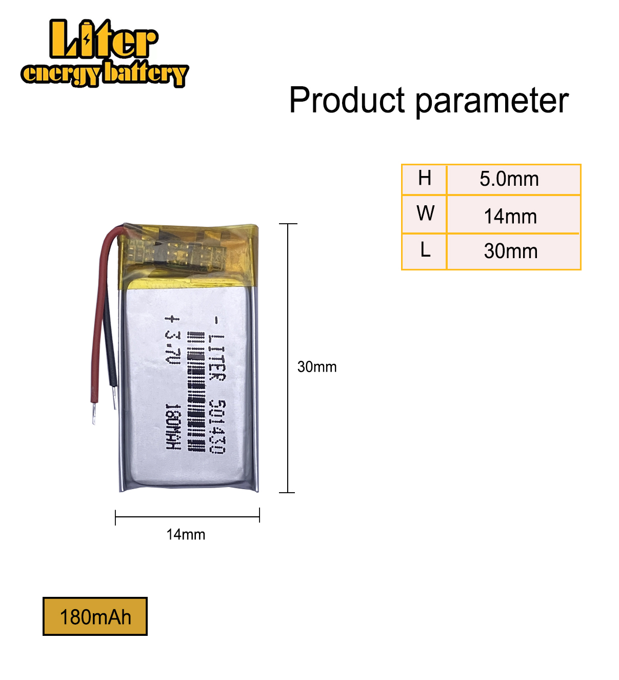 Title 4, Liter-Energiebatterie 501430 3,7 V 180 mAh 5015...