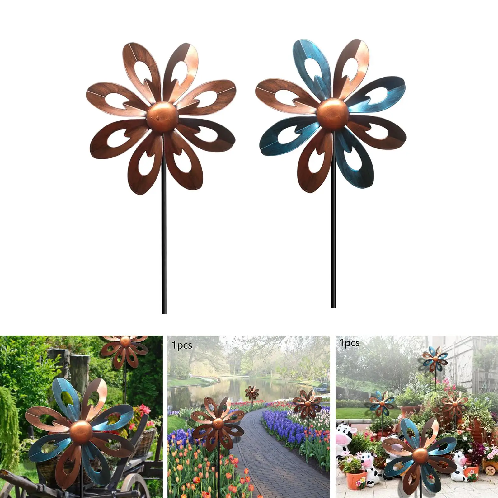 Wind Spinner Pinwheel Lawn Ornament with Garden Stake Wind Sculptures for Backyard