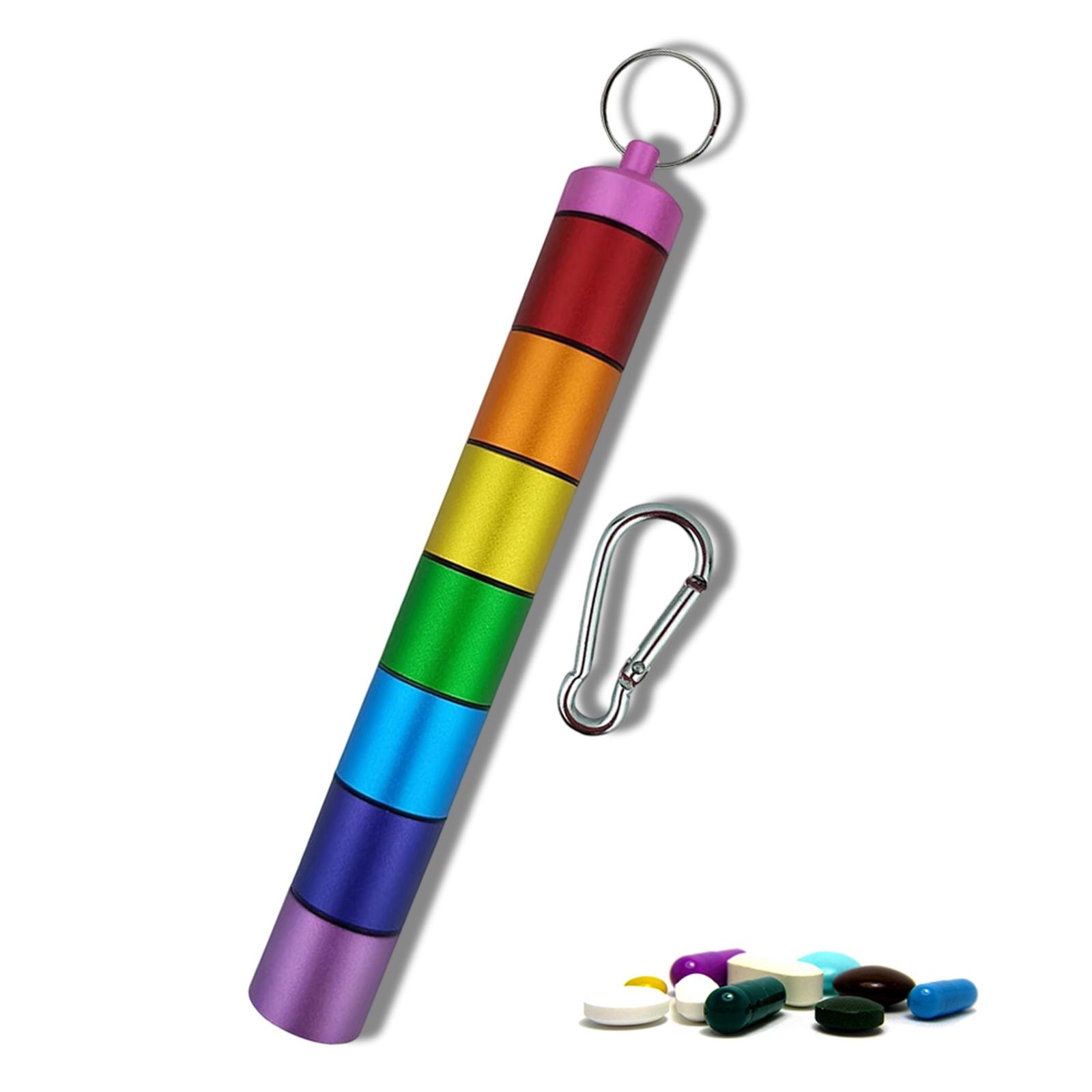 Small Portable Pill Box Keychain, 7 Day Waterproof Aluminium Alloy Pill Organizer for Travel Outdoor Camping