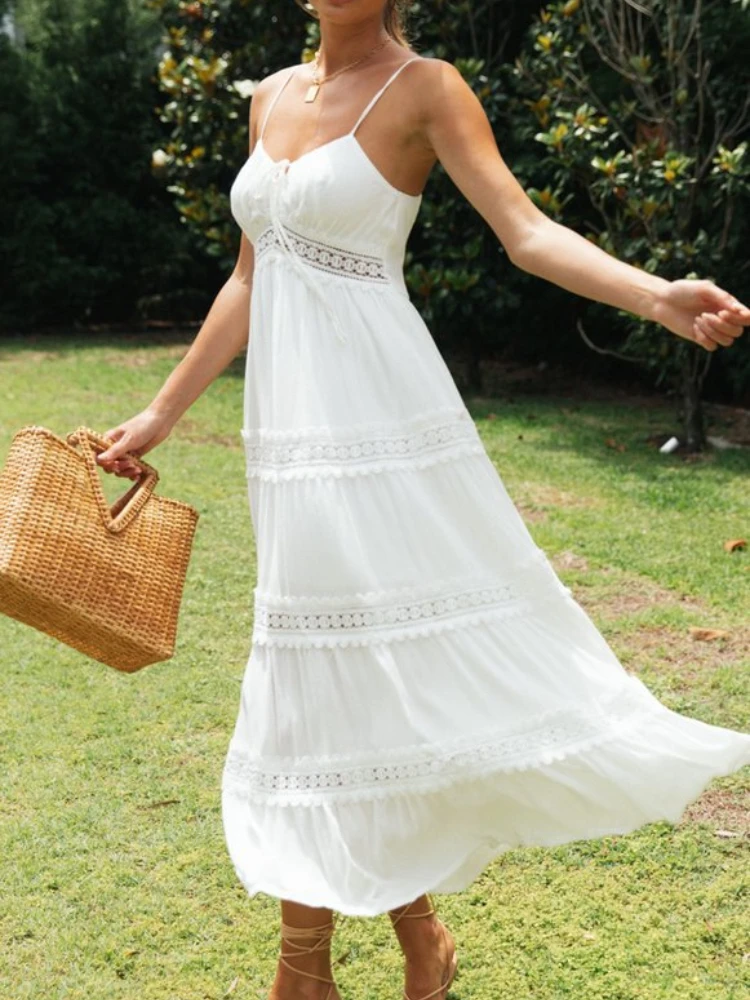 Slip White Boho Long Summer Dress Women 2022 Solid Color Backless Casual Korean Chic and Elegant Beach Maxi Dresses Female -S399490be580946f98d95a2dfaf3d8c5a7
