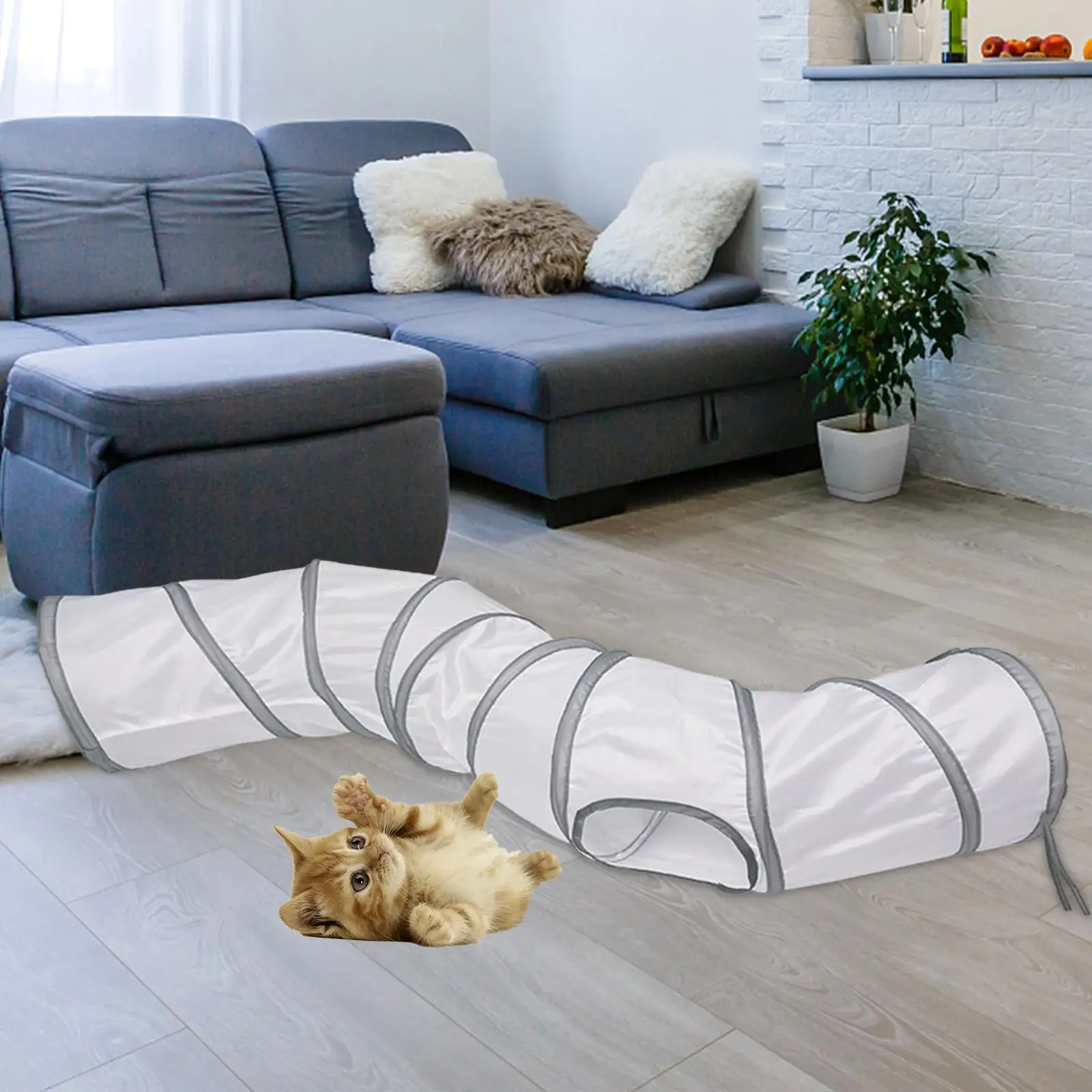 Foldable Cat Tunnel Tube House Portable Interactive Indoor Durable Pet Toys Tunnels for Bunny Kitten Training Exercising Hiding