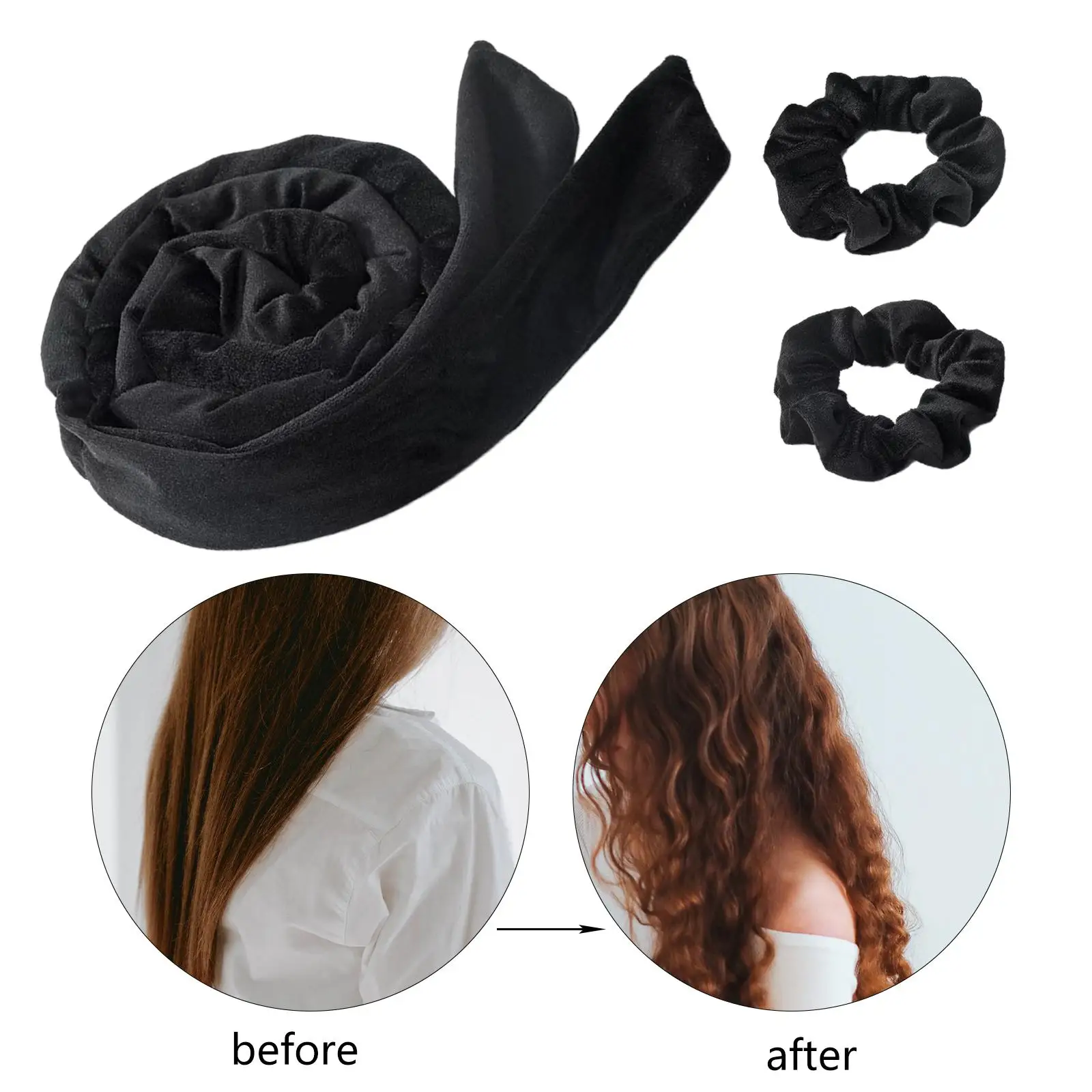 Women Heatless Curling Rod Hairdressing Tool with 2Pcs Scrunchies Fabric Overnight hair roller Headband for Long Short Hair