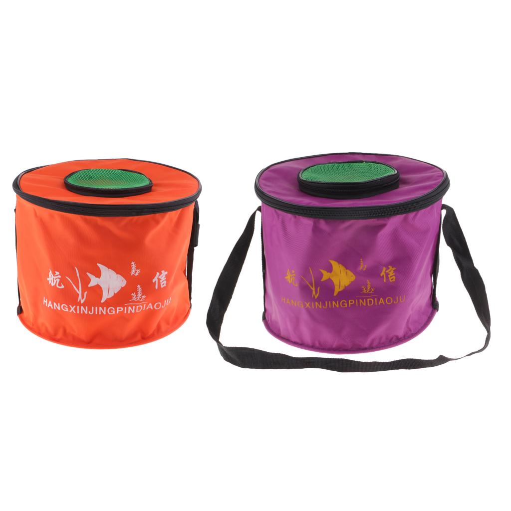 Foldable Fishing Bucket Collapsible Bucket Folding Round Outdoor Camping Canvas Water Carrier Bag with Mesh Cover Size