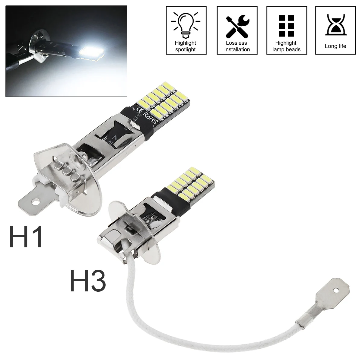 Bombilla LED Canbus H1 H3 para faro antiniebla de coche