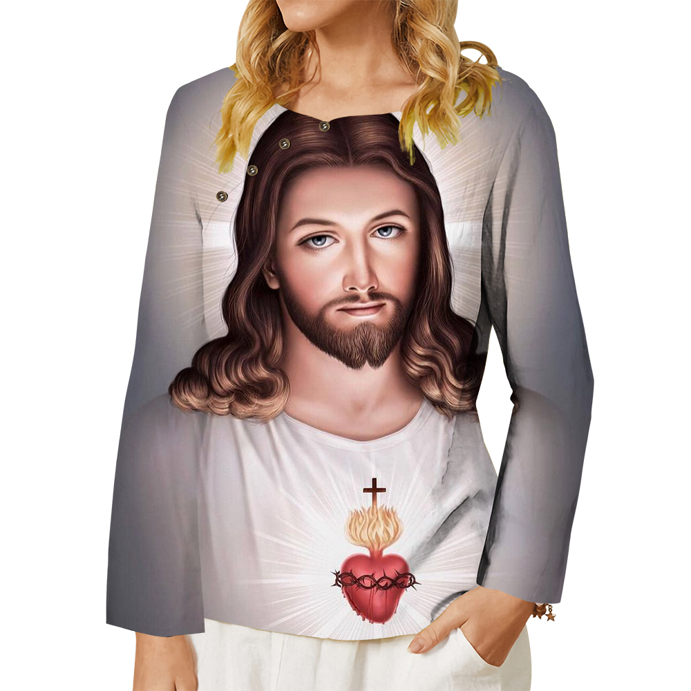 pintura vintage jesus impressão camisa manga longa