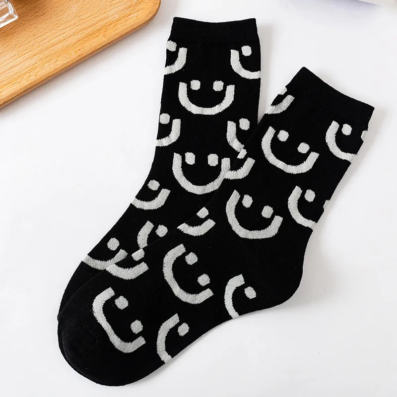 5 Pairs Lot  Lovely Smile Face Women Socks Woman Kawaii Cute Crew Socks For Girls Casual Harajuku Korean Style Black Blue Socks trainer socks womens