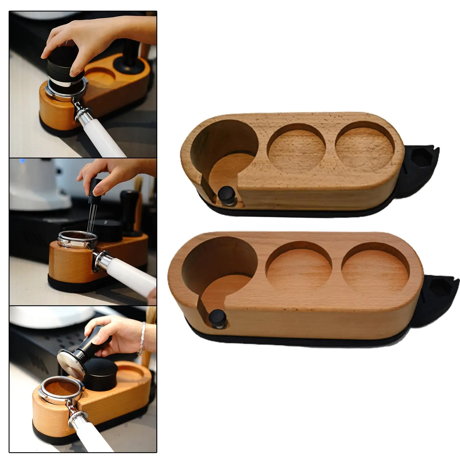 Tamper Station Non Slip Wooden Coffee Portafilter Holder Coffee Tamper Holder Station for Portafilters Kitchen Counter Bar Cafe