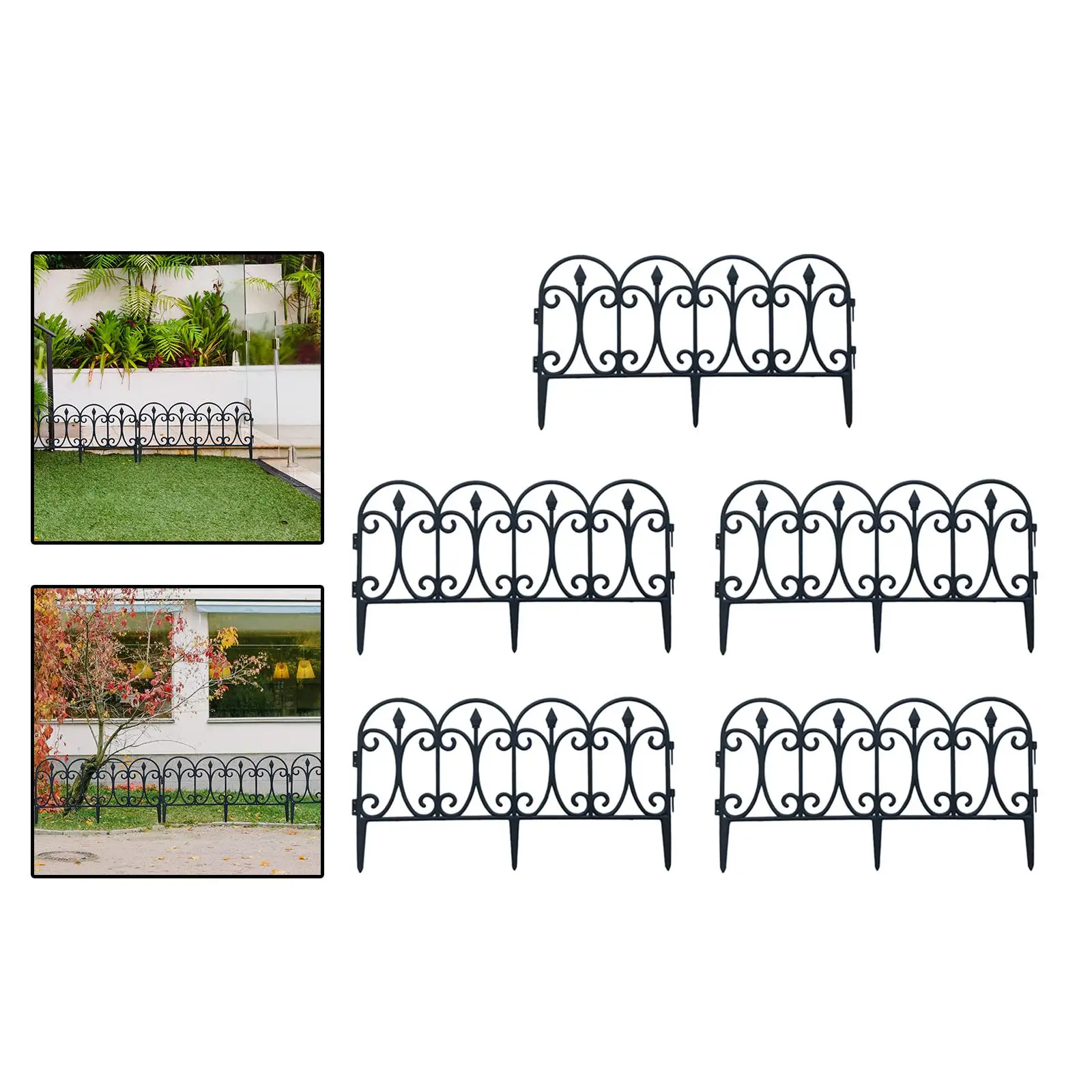 5x Artificial Garden Fence Ground Insert Border Decoration Fencing for Landscaping Lawn Flower Bed Edging Yard DIY Decorative