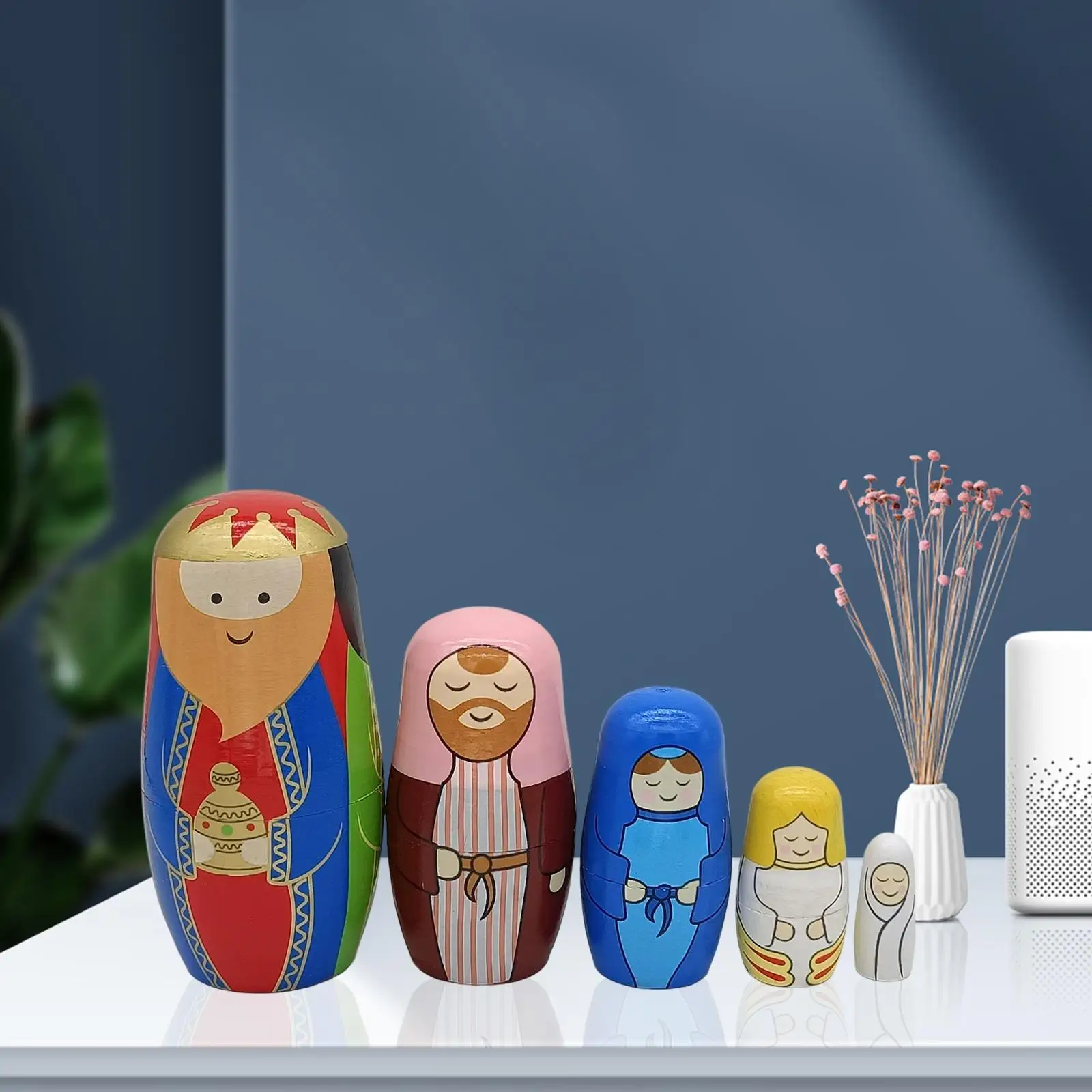 5x Cute Russian Nesting Dolls Wooden Dolls Toys Classic Ornaments King Matryoshka for Birthday Home, Christmas Kids Children