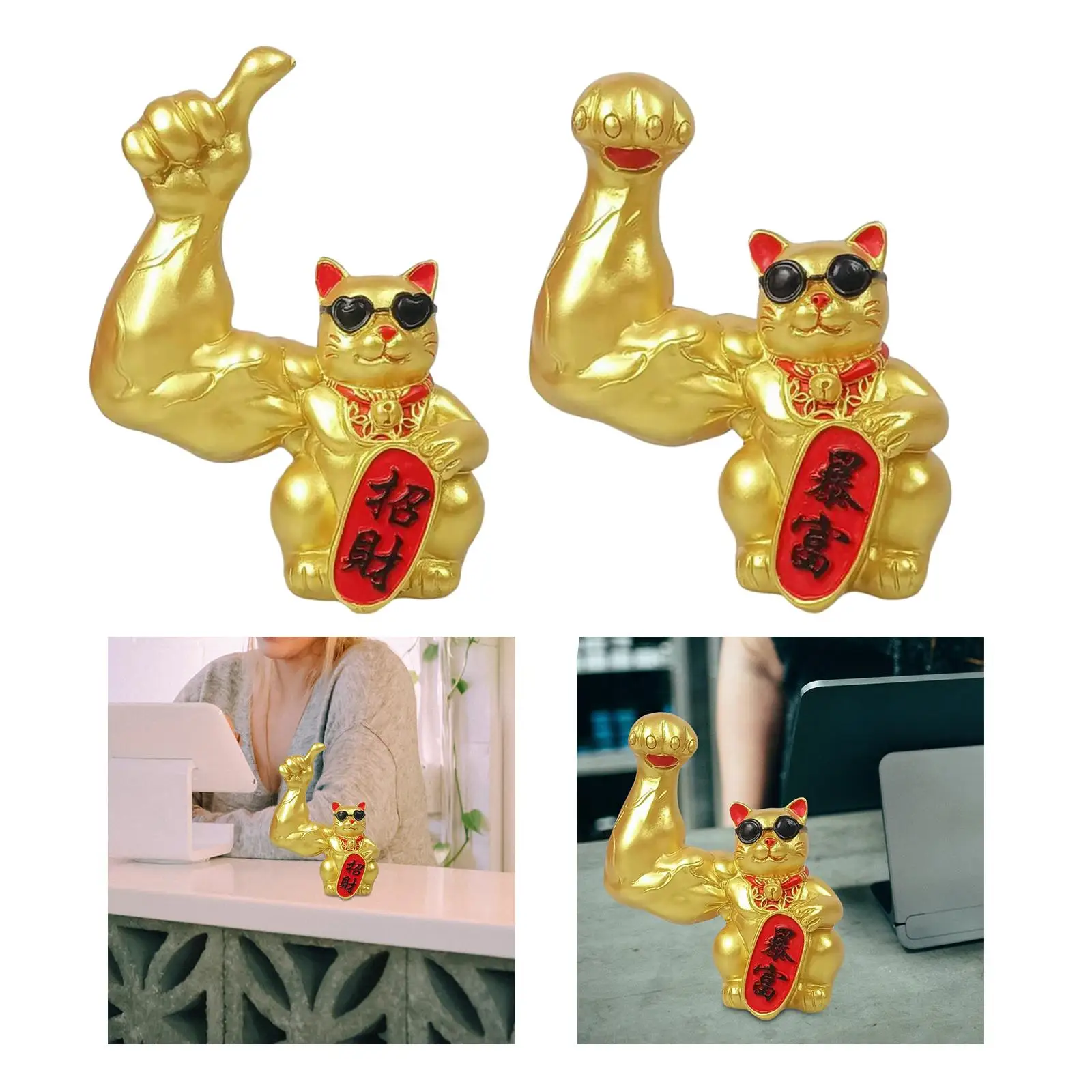 Lucky Cat Statues Sculpture Decors Artwork Resin Figurines for Tabletop Car Cabinet