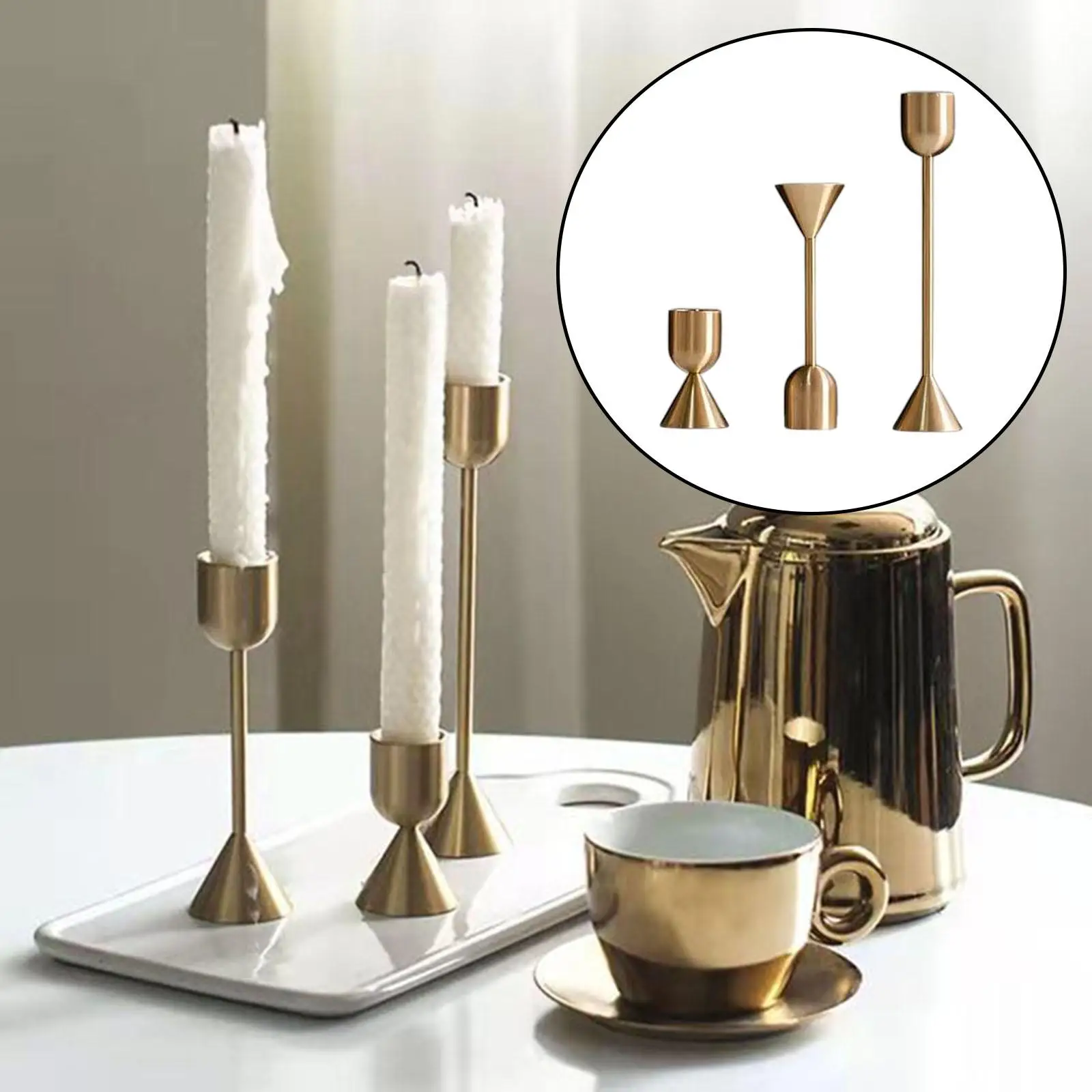 Set of 3 Gold Candle Holder Candelabra Elegant Candlestick for Party Holiday Desktop Decor