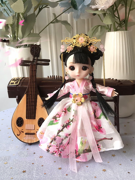 Retro Bjd Doll Accessories Chinese Style Decoration Props Screen Group Fan Flute Guzheng Musical Instrument Childrens Toy Gift