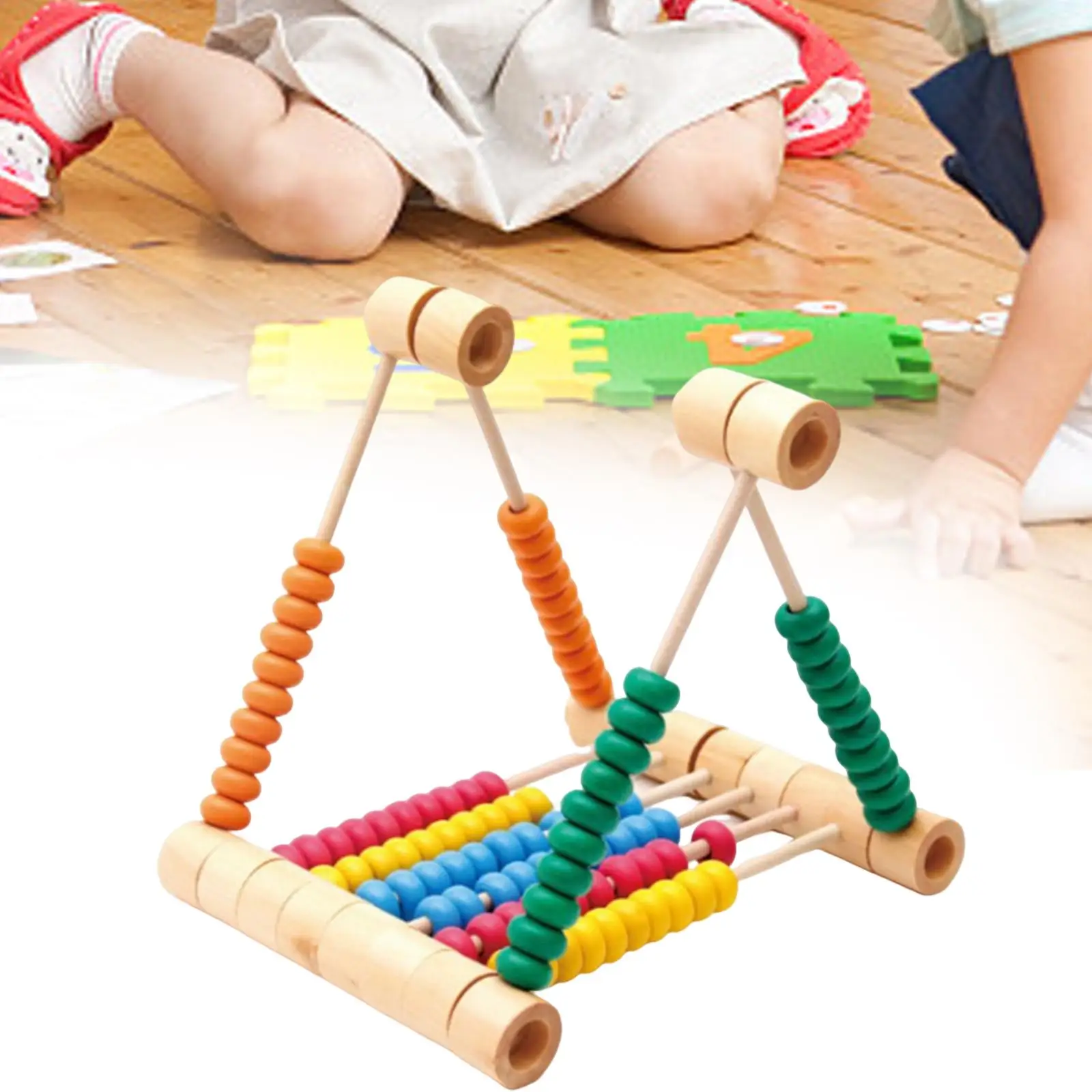 Montessori Wooden Abacus Frame Manipulative with Multicolor Beads Stacking