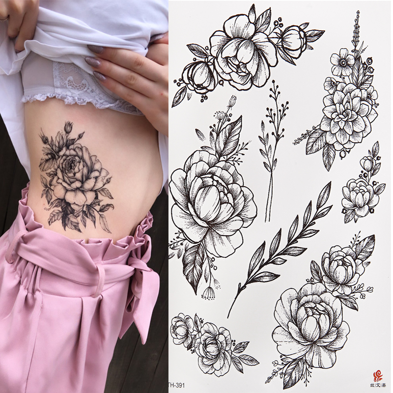 Best of Waterproof Temporary Tattoo Sticker Black Roses Flower Pattern Design Full Flower Arm Body Art Big Large Fake Tattoo Sticker 1PC Reviews & Tips