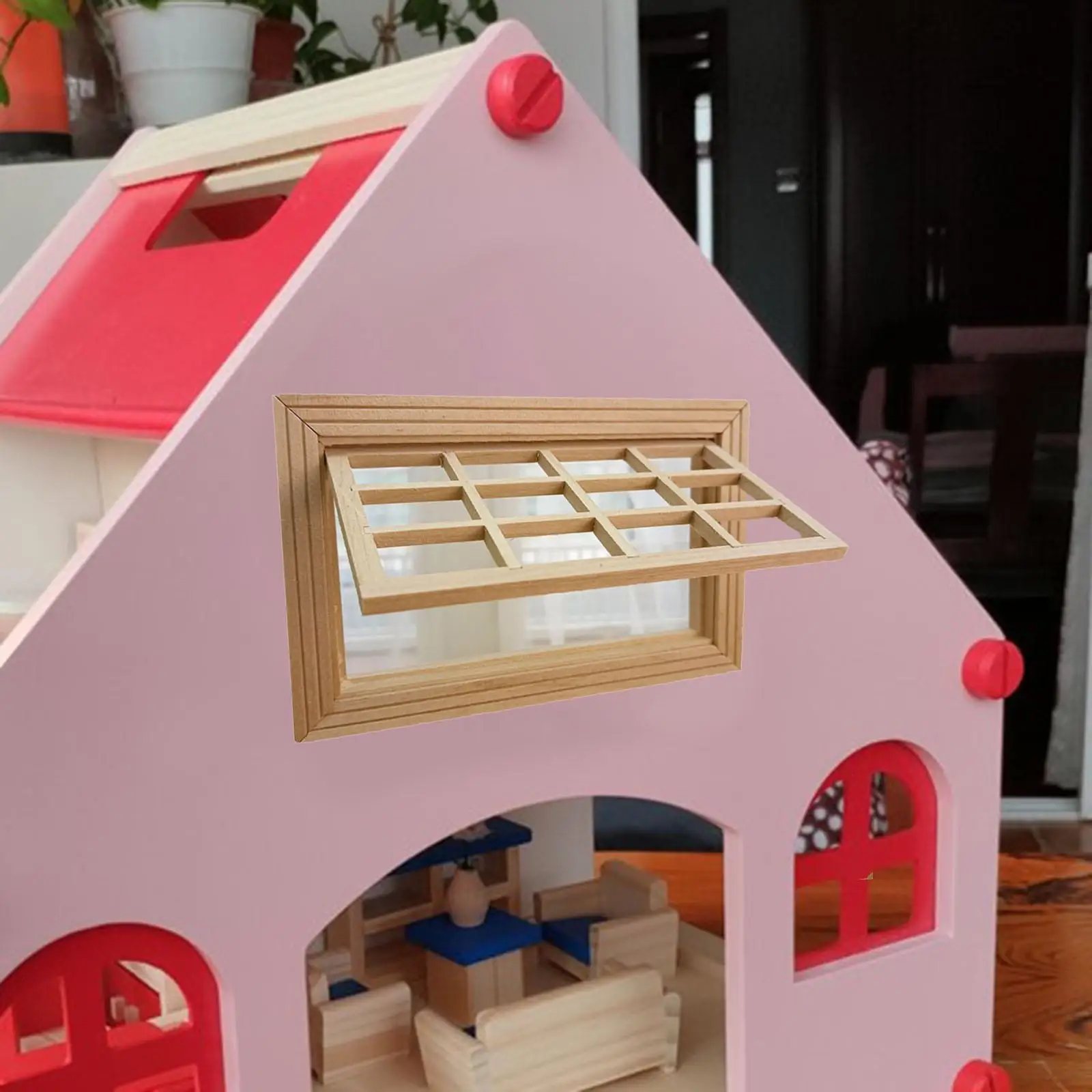 Miniature Doll`S House Furniture Wooden Window with 12 Panes DIY Play Toy