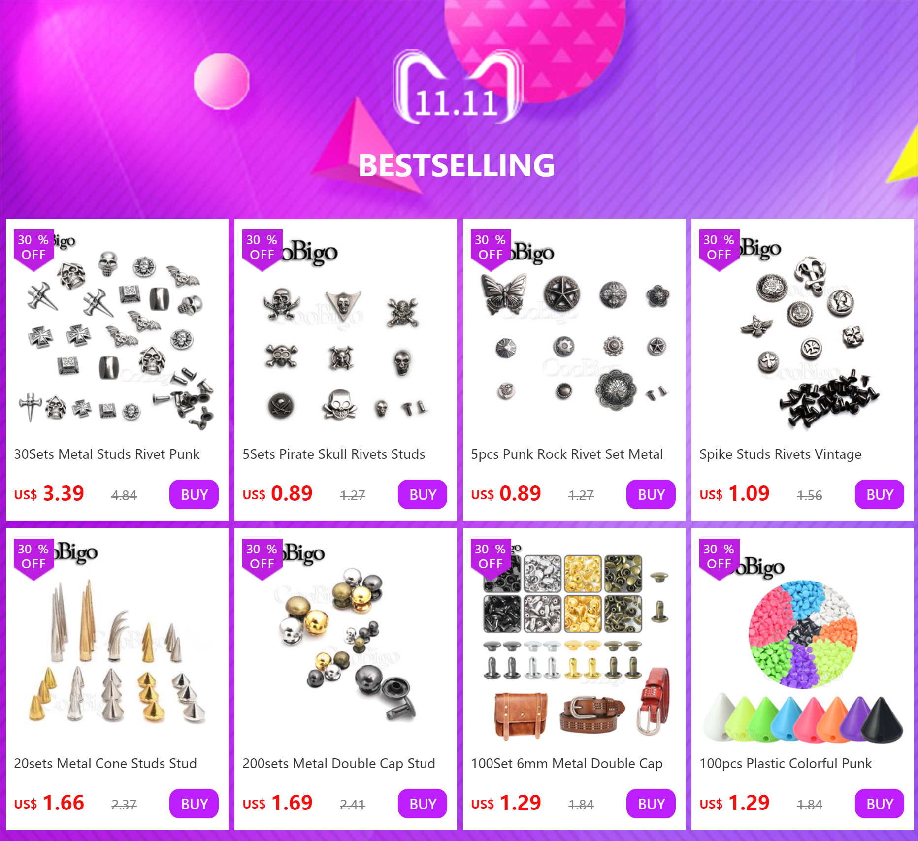 Description Picture 2 of item5Sets Skull Rivets Studs Punk Rock Spikes Metal Conchos Rivet DIY Decor Leathercraft Clothing Bags Shoes Sewing Accessories